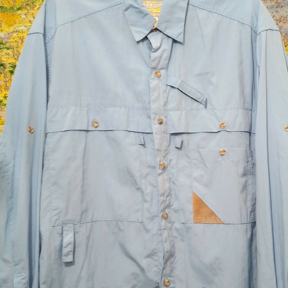 Fenwick Button Up Fishing Shirt Blue Long Sleeve M